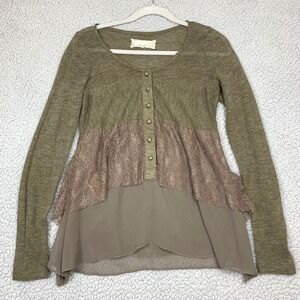 a'reve Peplum Top Women's M Brown Lace Chiffon Hi-Low‎